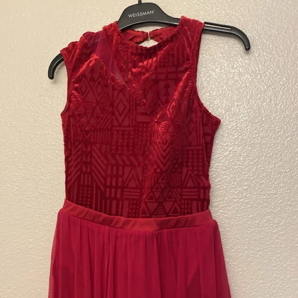 Weissman Dance costume red maxi mesh flocked dress More 12261 child LC